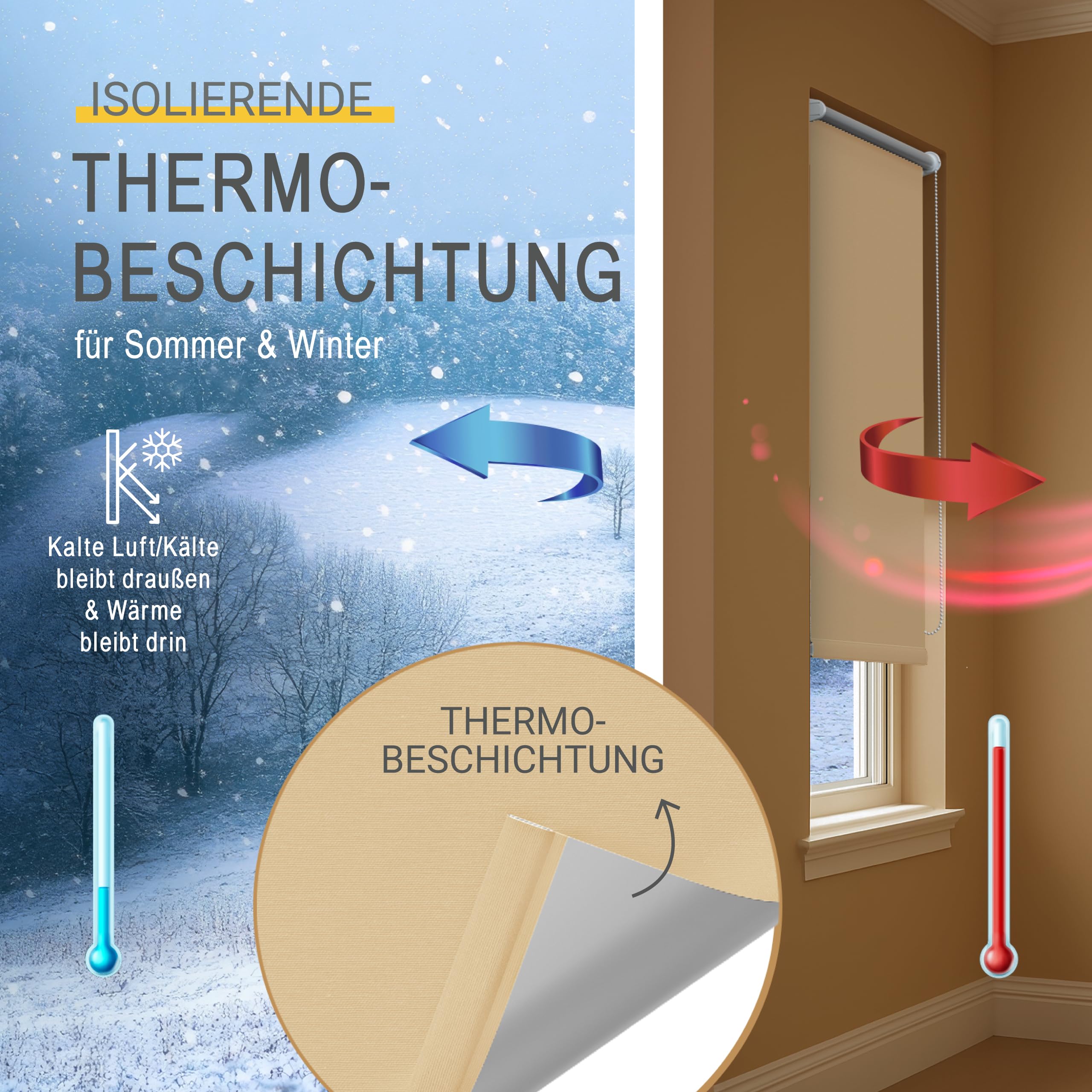Thermorollo Rollo für Fenster ohne Bohren T42
