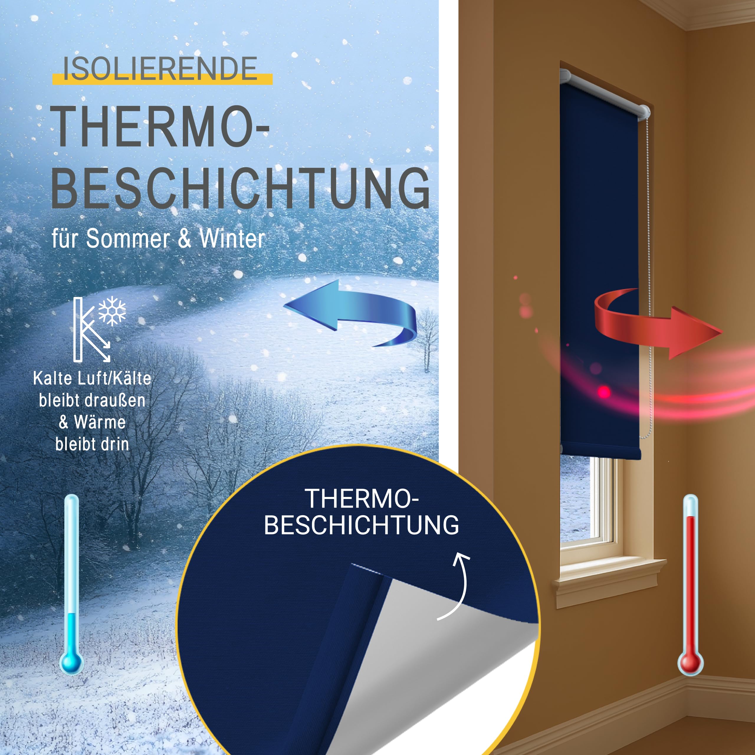 Thermorollo Rollo für Fenster ohne Bohren T42